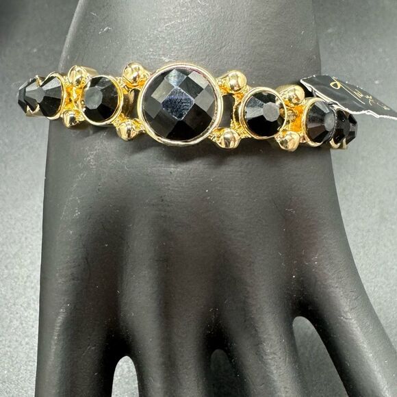 Thalia Sodi Beautiful Gold Tone Black Crystal Bangle Bracelet - Picture 6 of 8